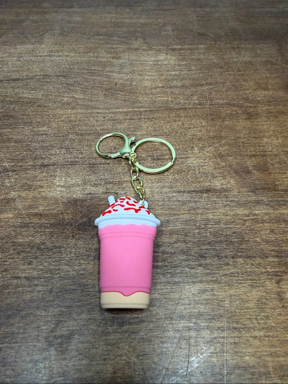 Starbucks Pink and Cream Frappuccino Keychain Bag Charm Gold Hardware